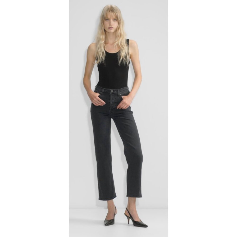 Denim Forum Arlo Straight Jean Size 27 Black High Rise Organic Cotton Button Fly